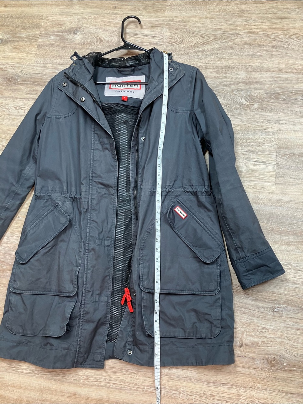 Hunter (Charcoal/Black)  Hooded Trench Coat with Red Trim